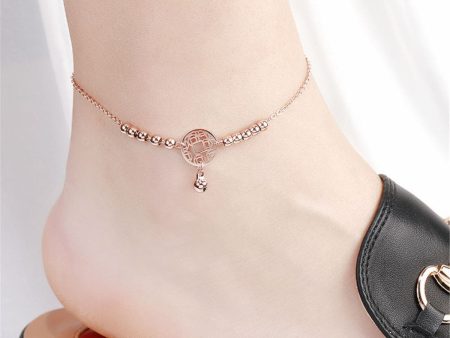 18K Rose Gold-Plated Coin Charm Bead Anklet Online now