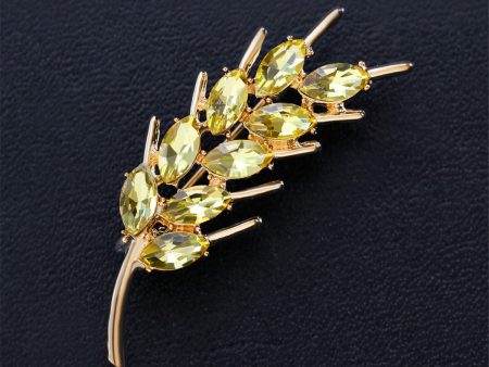 18K Gold-Plated & Golden Crystal Wheat Brooch Supply