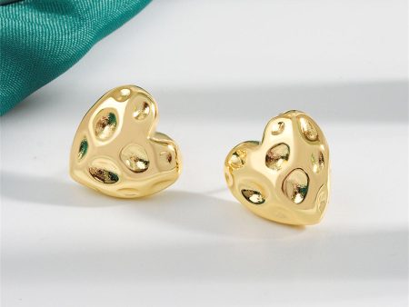 18K Gold-Plated Textured Heart Stud Earrings Cheap