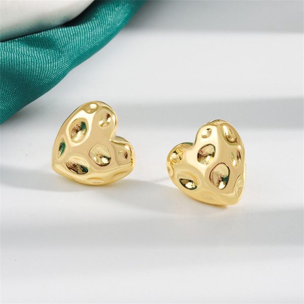 18K Gold-Plated Textured Heart Stud Earrings Cheap