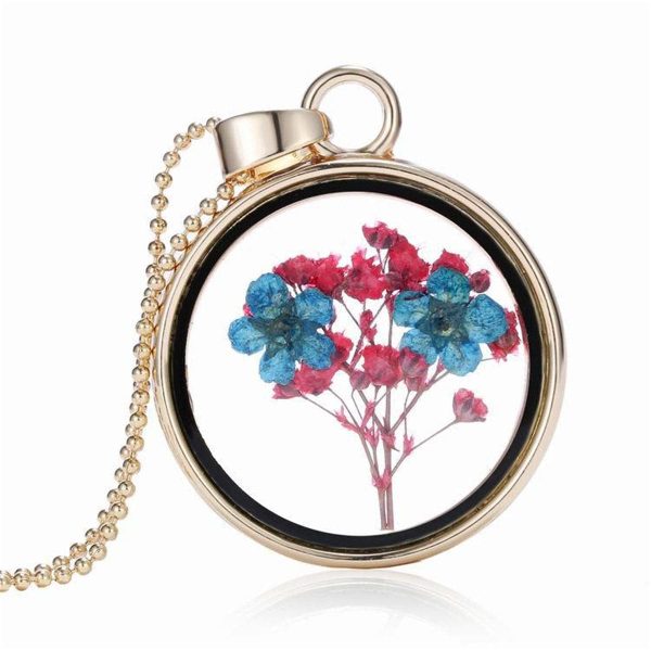 Blue & 18K Gold-Plated Pressed Peach Blossom Round Pendant Necklace Online Hot Sale