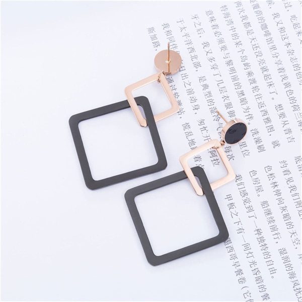 18K Rose Gold-Plated & Black Double Open Rhombus Drop Earrings Online