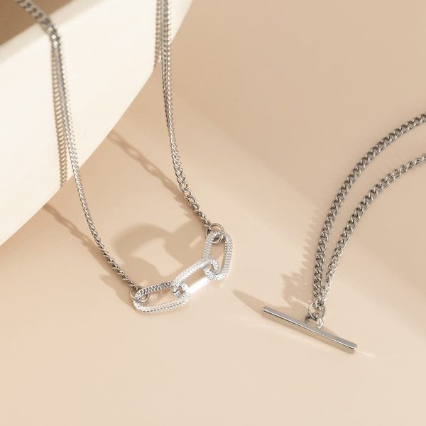 Silver-Plated Bar Layered Pendant Necklace Fashion