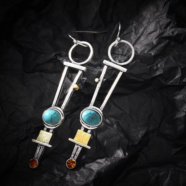 Turquoise & Cubic Zirconia Silver-Plated Geometric Drop Earrings For Cheap