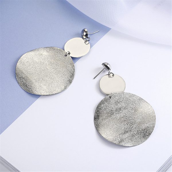 Silver-Plated Frosted Dual-Disk Drop Earrings Online Sale