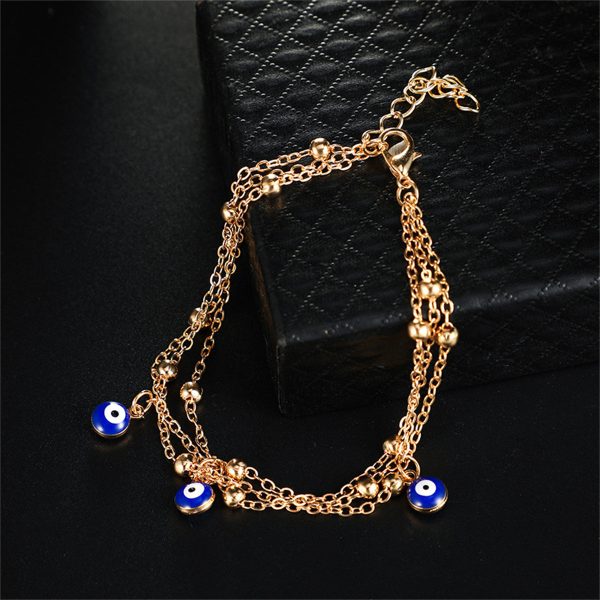 Blue & 18K Gold-Plated Evil Eye Layered Anklet Hot on Sale