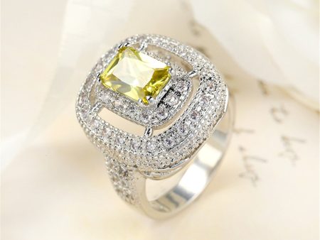 Yellow Crystal & Cubic Zircon Layered Halo Ring Hot on Sale