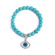 Turquoise & Silver-Plated Eye Charm Beaded Stretch Bracelet Online now