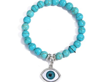 Turquoise & Silver-Plated Eye Charm Beaded Stretch Bracelet Online now