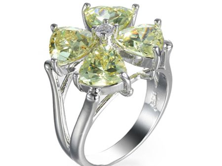 Yellow Cubic Zirconia & Crystal Clover Ring Fashion