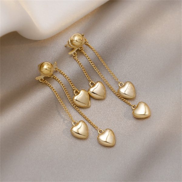 18K Gold-Plated Heart Tassel Drop Earrings For Cheap