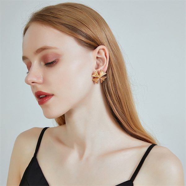 18K Gold-Plated Clover Stud Earrings For Cheap