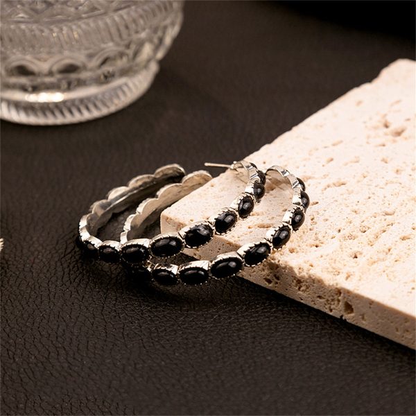 Black Resin & Silver-Plated Oval-Cut Hoop Earrings on Sale