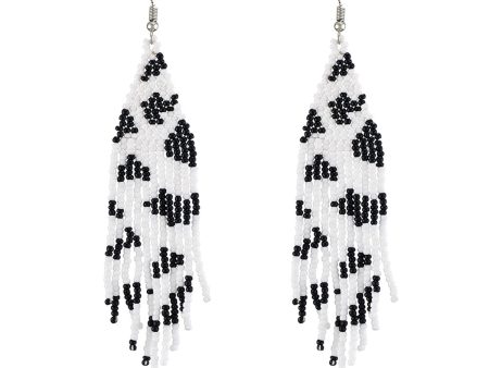 Black & White Howlite & Silver-Plated Beaded Drop Earrings For Cheap