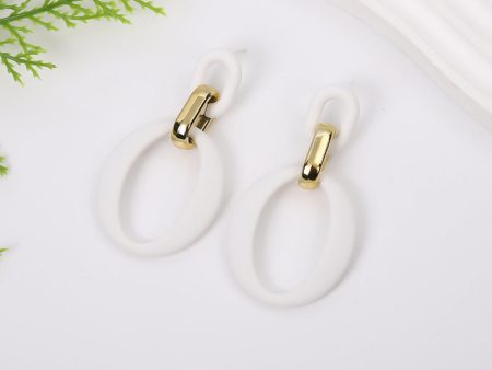 White Enamel & 18K Gold-Plated Openwork Oval Drop Earrings For Cheap