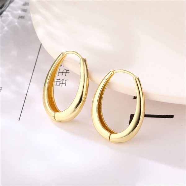 18K Gold-Plated Ellipse Huggie Earrings For Cheap