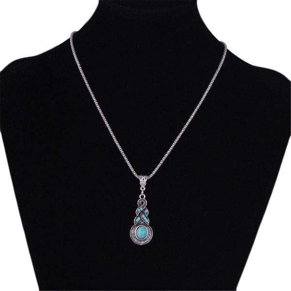 Turquoise & Silver-Plated Calabash Pendant Necklace For Discount