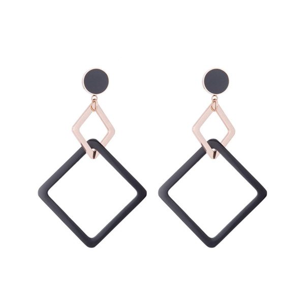 18K Rose Gold-Plated & Black Double Open Rhombus Drop Earrings Online