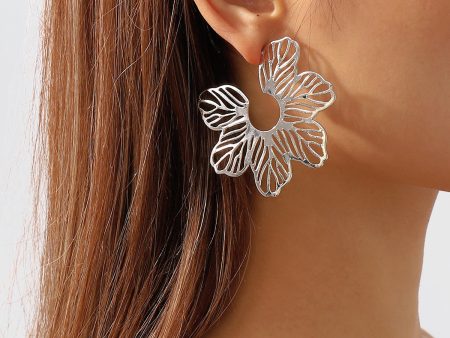 Silver-Plated Cutout Flower Huggie Earrings For Cheap