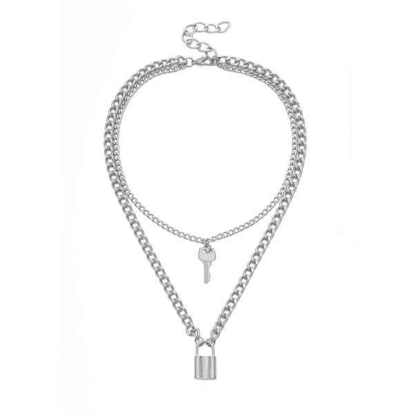 Silver-Plated Lock & Key Layered Pendant Necklace For Discount