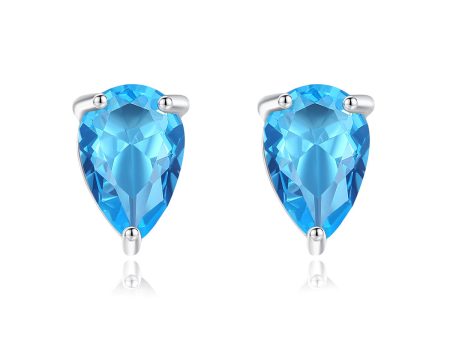 Blue Crystal & Silver-Plated Pear-Cut Stud Earrings Supply