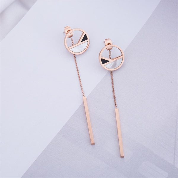 18K Rose Gold-Plated Bar & Ring Drop Earring Fashion