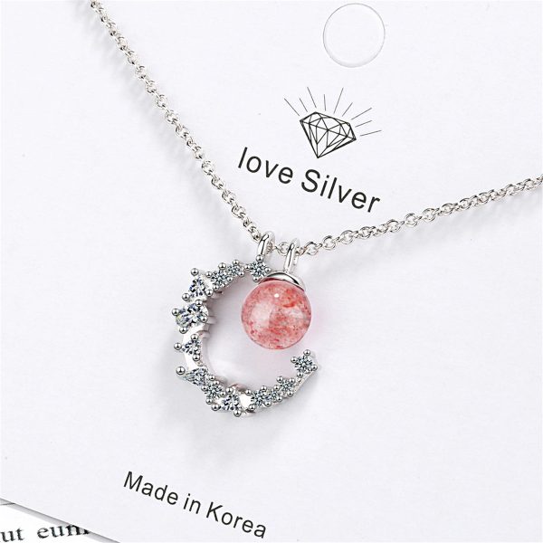 Strawberry Red Crystal & Cubic Zirconia Moon Pendant Necklace Sale