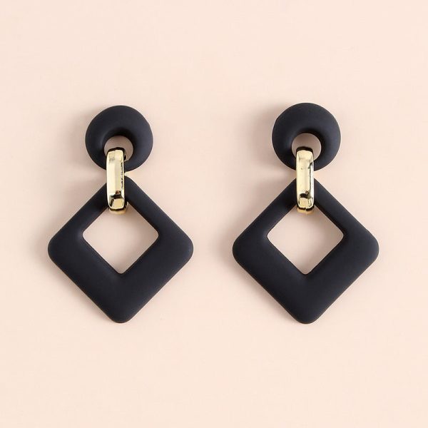 Black Enamel & 18K Gold-Plated Open Rhombus Drop Earrings Online Sale