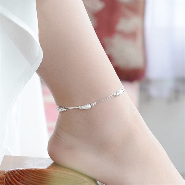 Silver-Plated Frosted Olive Double-Strand Anklet Sale