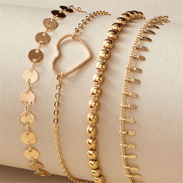 18K Gold-Plated Open Heart & Beaded Anklet Set Online Sale