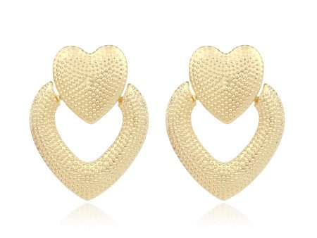 18K Gold-Plated Studded Open Heart Drop Earrings Fashion