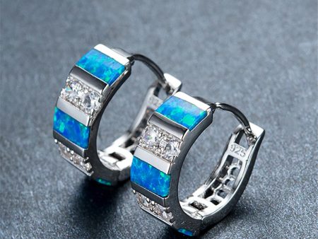 Blue Opal & Cubic Zirconia Huggie Earrings For Discount