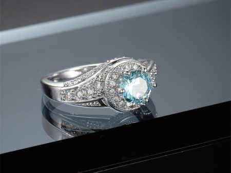 Sea Blue Cubic Zirconia & Silver-Plated Round Ring Sale