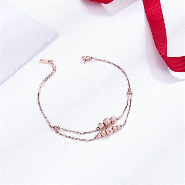 18K Rose Gold-Plated Frosted Bead Layer Anklet Online