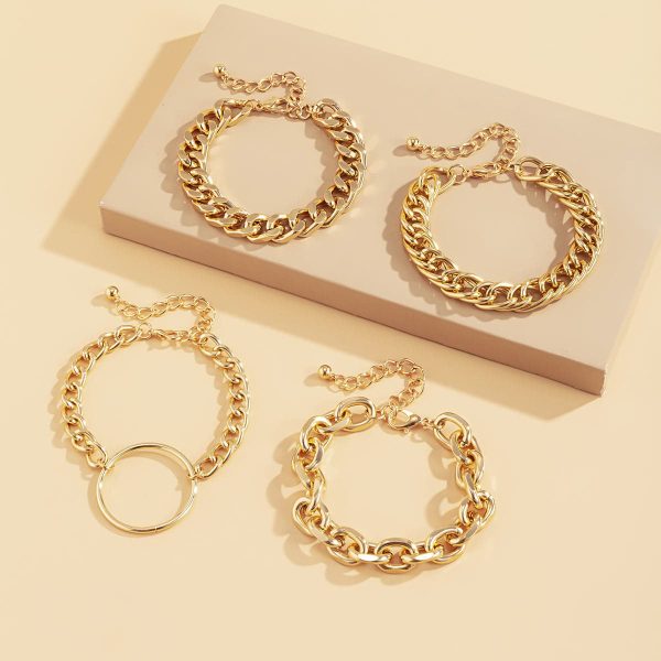 18K Gold Plated Hoop Cable Chain Bracelet Set Online now