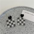 Black & White Heart Smiley Square Drop Earrings Fashion