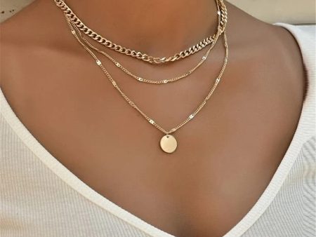 18K Gold-Plated Coin Curb Chain Layered Pendant Necklace Hot on Sale