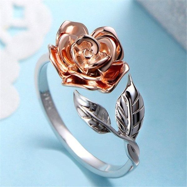 Two-Tone Flower Bypass Ring Sale