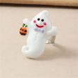 White & Silver-Plated Pumpkin Ghost Adjustable Ring Discount