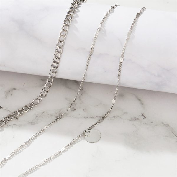 Silver-Plated Curb Chain Layered Pendant Necklace Fashion