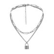 Silver-Plated Lock Layered Pendant Necklace Hot on Sale