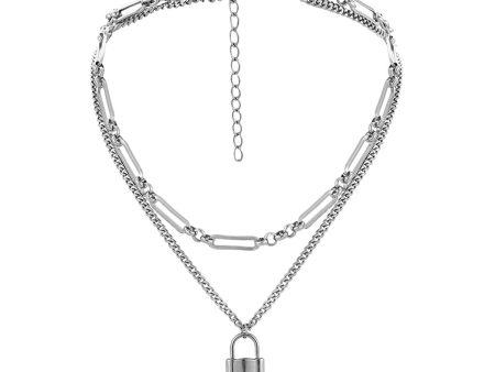 Silver-Plated Lock Layered Pendant Necklace Hot on Sale