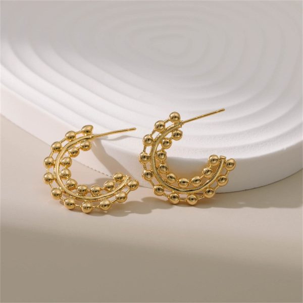 18K Gold-Plated Layered Beaded Huggie Earrings For Discount