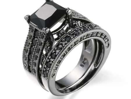 Black Crystal & Cubic Zirconia Band Ring Set For Discount