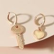 18K Gold-Plated  Love  Key Heart Asymmetric Huggie Earrings Hot on Sale