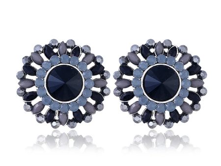 Black Crystal & Cubic Zirconia Round Stud Earrings Sale