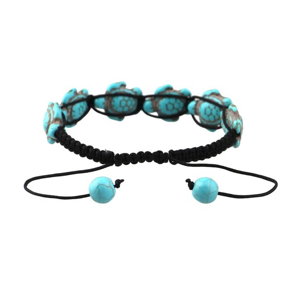 Turquoise & Black Polyster Turtle Station Bracelet Sale