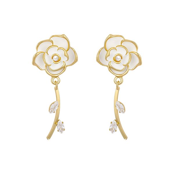 White Enamel & Cubic Zirconia 18K Gold-Plated Floral Drop Earrings Discount