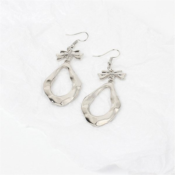 Silver-Plated Bow Drop Earrings Fashion