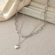 Silver-Plated Heart Layered Necklace For Sale